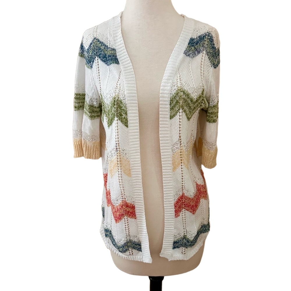 Christopher & Banks Chevron Knit Cardigan Sweater M Colorful Sequins Open Front